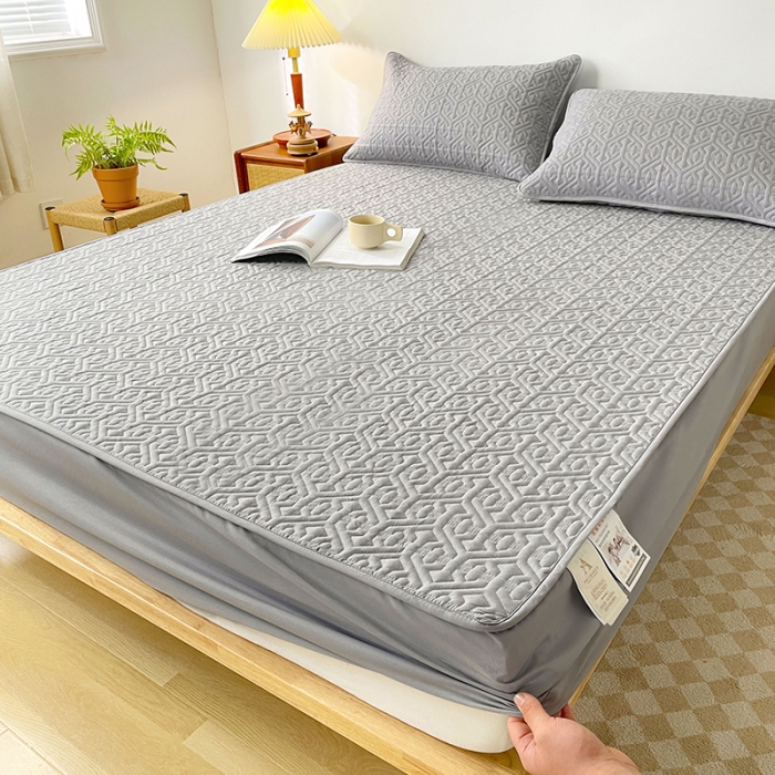 91家纺网 家纺一手货源 找家纺 丝涟 2023新款A类水洗亲肤棉抗菌防螨夹棉床笠 银优灰