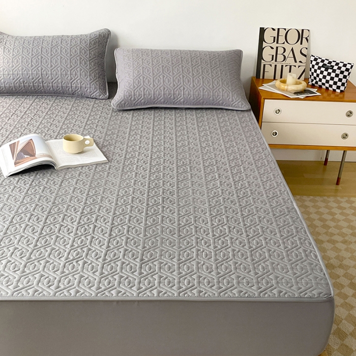 91家纺网 家纺一手货源 找家纺 丝涟 2023新款A类水洗亲肤棉抗菌防螨夹棉床笠 银优灰