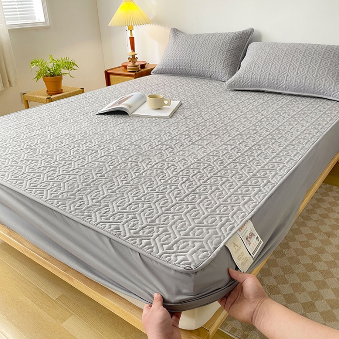 91家纺网 家纺一手货源 找家纺 丝涟 2023新款A类水洗亲肤棉抗菌防螨夹棉床笠 银优灰