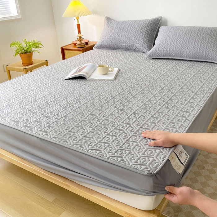 91家纺网 家纺一手货源 找家纺 丝涟 2023新款A类水洗亲肤棉抗菌防螨夹棉床笠 银优灰