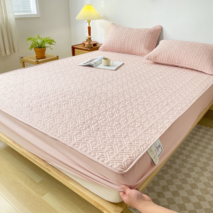 91家纺网 家纺一手货源 找家纺 丝涟 2023新款A类水洗亲肤棉抗菌防螨夹棉床笠 樱花粉