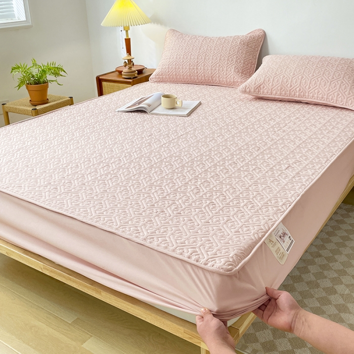 91家纺网 家纺一手货源 找家纺 丝涟 2023新款A类水洗亲肤棉抗菌防螨夹棉床笠 樱花粉