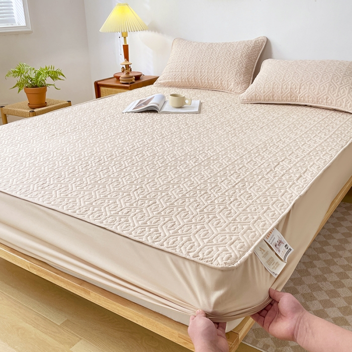 91家纺网 家纺一手货源 找家纺 丝涟 2023新款A类水洗亲肤棉抗菌防螨夹棉床笠 藕粉