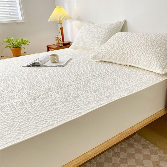 91家纺网 家纺一手货源 找家纺 丝涟 2023新款A类水洗亲肤棉抗菌防螨夹棉床笠 月光白