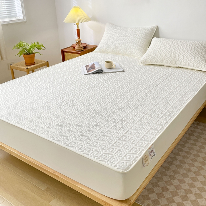 91家纺网 家纺一手货源 找家纺 丝涟 2023新款A类水洗亲肤棉抗菌防螨夹棉床笠 月光白