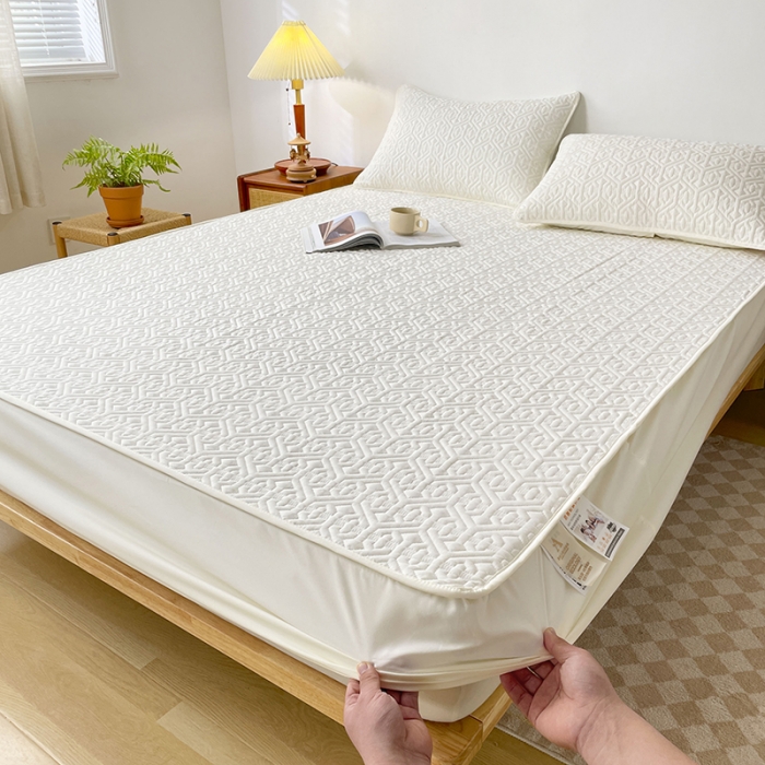 91家纺网 家纺一手货源 找家纺 丝涟 2023新款A类水洗亲肤棉抗菌防螨夹棉床笠 月光白