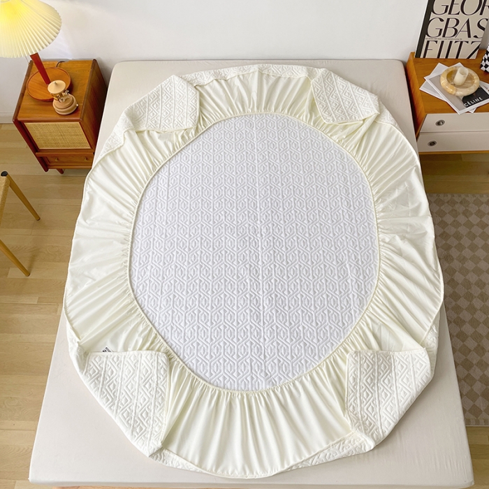 91家纺网 家纺一手货源 找家纺 丝涟 2023新款A类水洗亲肤棉抗菌防螨夹棉床笠 月光白