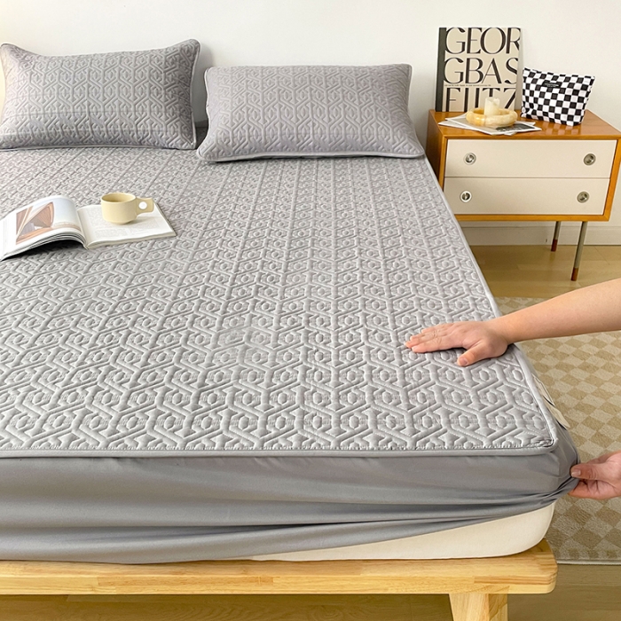 91家纺网 家纺一手货源 找家纺 丝涟 2023新款A类水洗亲肤棉抗菌防螨夹棉床笠 银优灰