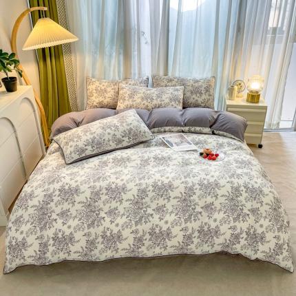 91家纺网 家纺一手货源 找家纺 仟网汇 2023新款皱皱布棉麻滚条四件套 滚条款-布拉图