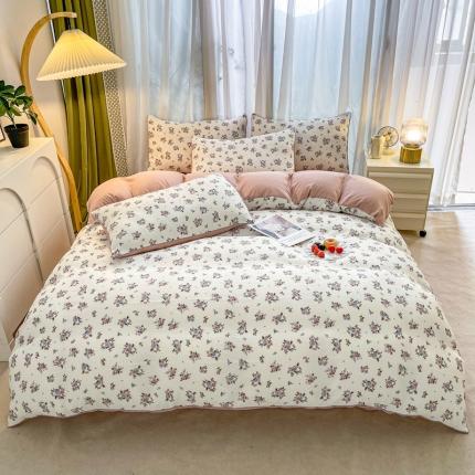 91家纺网 家纺一手货源 找家纺 仟网汇 2023新款皱皱布棉麻滚条四件套 滚条款-点点蓝珊