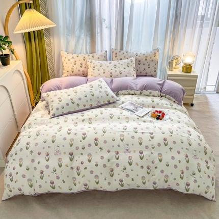 91家纺网 家纺一手货源 找家纺 仟网汇 2023新款皱皱布棉麻滚条四件套 滚条款-花韵