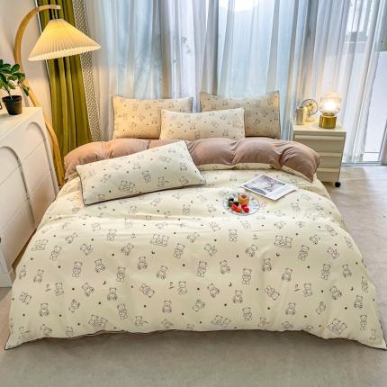 91家纺网 家纺一手货源 找家纺 仟网汇 2023新款皱皱布棉麻滚条四件套 滚条款-可爱熊