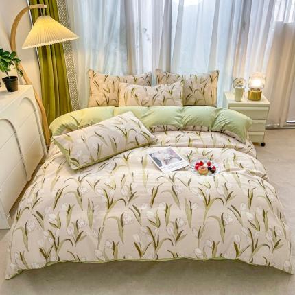 91家纺网 家纺一手货源 找家纺 仟网汇 2023新款皱皱布棉麻滚条四件套 滚条款-秋色