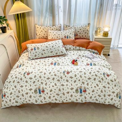 91家纺网 家纺一手货源 找家纺 仟网汇 2023新款皱皱布棉麻滚条四件套 滚条款-小熊院长