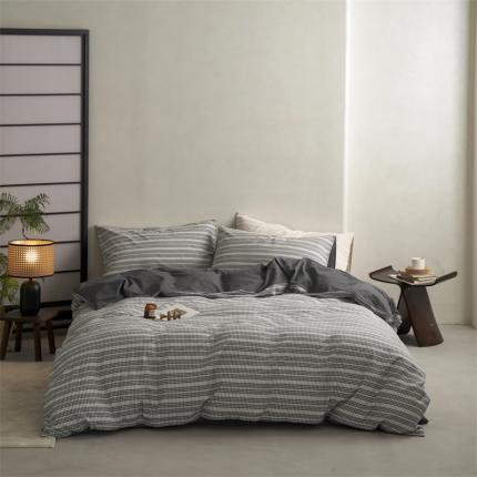 91家纺网 家纺一手货源 找家纺 安莱生活 2023爆款水洗棉提花花漾基础款四件套 花漾-深灰