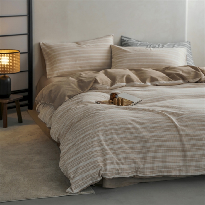 91家纺网 家纺一手货源 找家纺 安莱生活 2023爆款水洗棉提花花漾基础款四件套 花漾-卡其