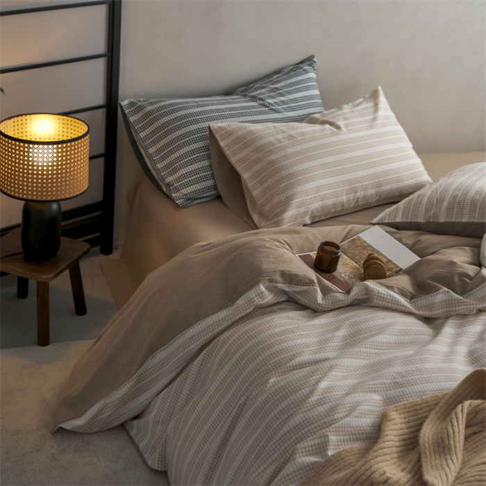 91家纺网 家纺一手货源 找家纺 安莱生活 2023爆款水洗棉提花花漾基础款四件套 花漾-卡其