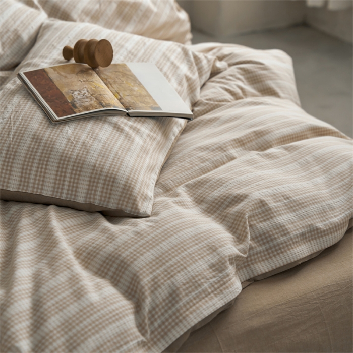 91家纺网 家纺一手货源 找家纺 安莱生活 2023爆款水洗棉提花花漾基础款四件套 花漾-卡其