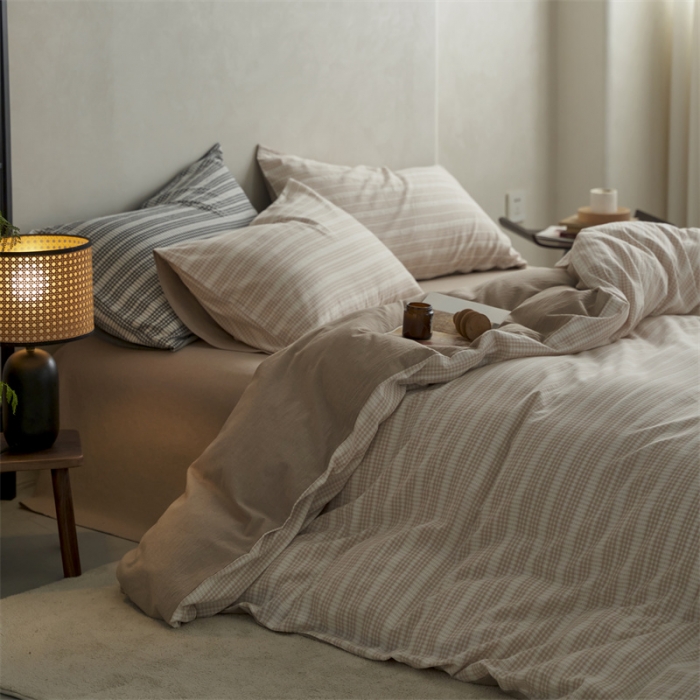 91家纺网 家纺一手货源 找家纺 安莱生活 2023爆款水洗棉提花花漾基础款四件套 花漾-卡其