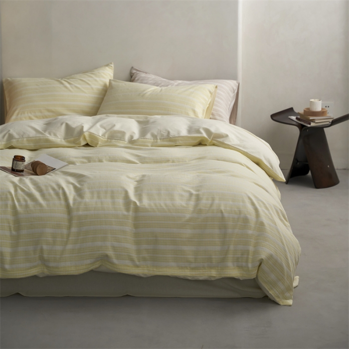 91家纺网 家纺一手货源 找家纺 安莱生活 2023爆款水洗棉提花花漾基础款四件套 花漾-奶黄