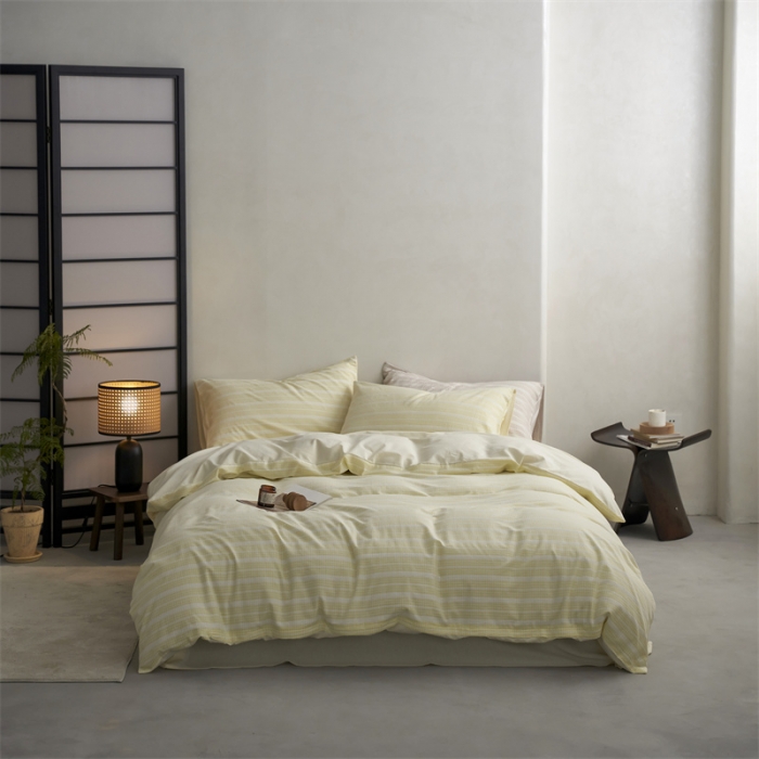 91家纺网 家纺一手货源 找家纺 安莱生活 2023爆款水洗棉提花花漾基础款四件套 花漾-奶黄