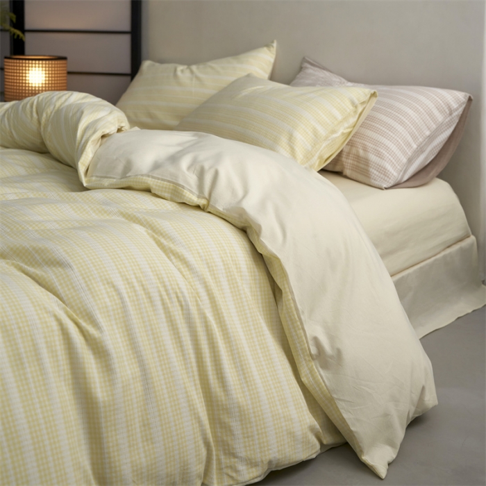 91家纺网 家纺一手货源 找家纺 安莱生活 2023爆款水洗棉提花花漾基础款四件套 花漾-奶黄