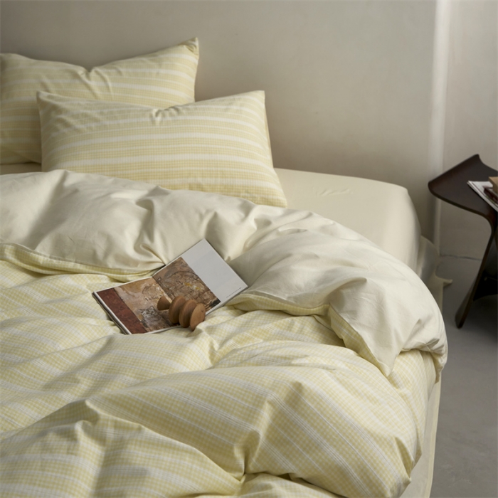 91家纺网 家纺一手货源 找家纺 安莱生活 2023爆款水洗棉提花花漾基础款四件套 花漾-奶黄