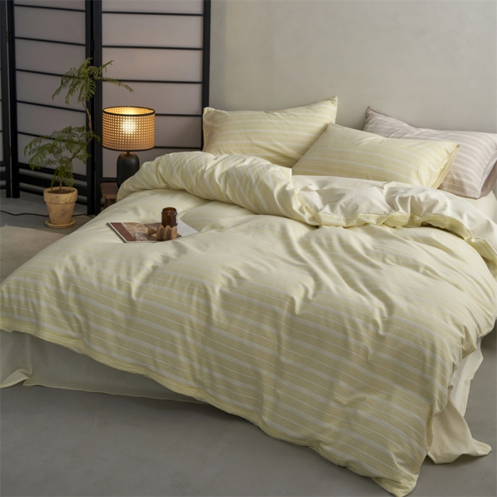 91家纺网 家纺一手货源 找家纺 安莱生活 2023爆款水洗棉提花花漾基础款四件套 花漾-奶黄