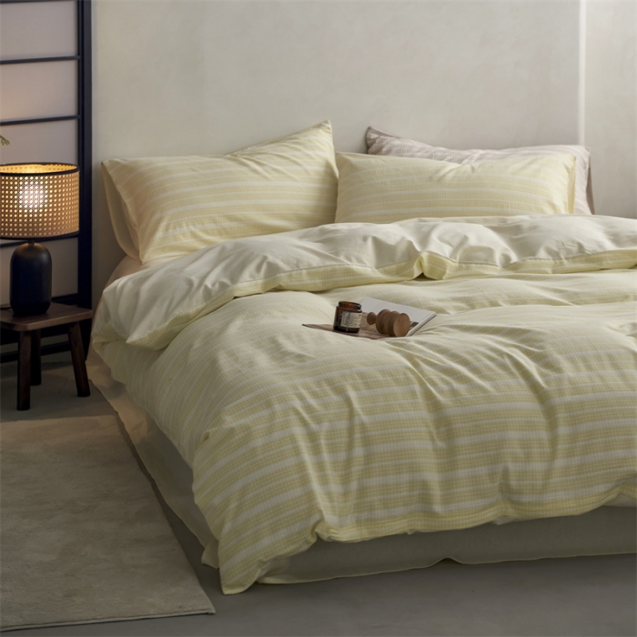 91家纺网 家纺一手货源 找家纺 安莱生活 2023爆款水洗棉提花花漾基础款四件套 花漾-奶黄