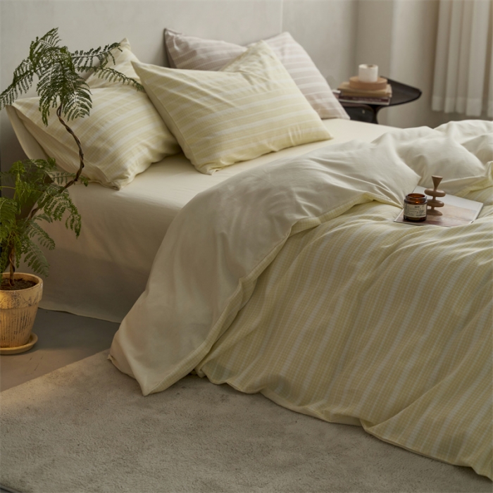 91家纺网 家纺一手货源 找家纺 安莱生活 2023爆款水洗棉提花花漾基础款四件套 花漾-奶黄