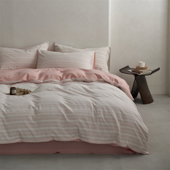 91家纺网 家纺一手货源 找家纺 安莱生活 2023爆款水洗棉提花花漾基础款四件套 花漾-嫩粉