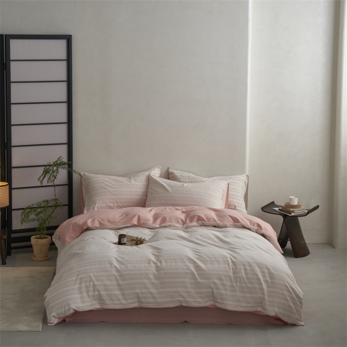 91家纺网 家纺一手货源 找家纺 安莱生活 2023爆款水洗棉提花花漾基础款四件套 花漾-嫩粉