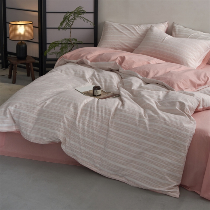 91家纺网 家纺一手货源 找家纺 安莱生活 2023爆款水洗棉提花花漾基础款四件套 花漾-嫩粉