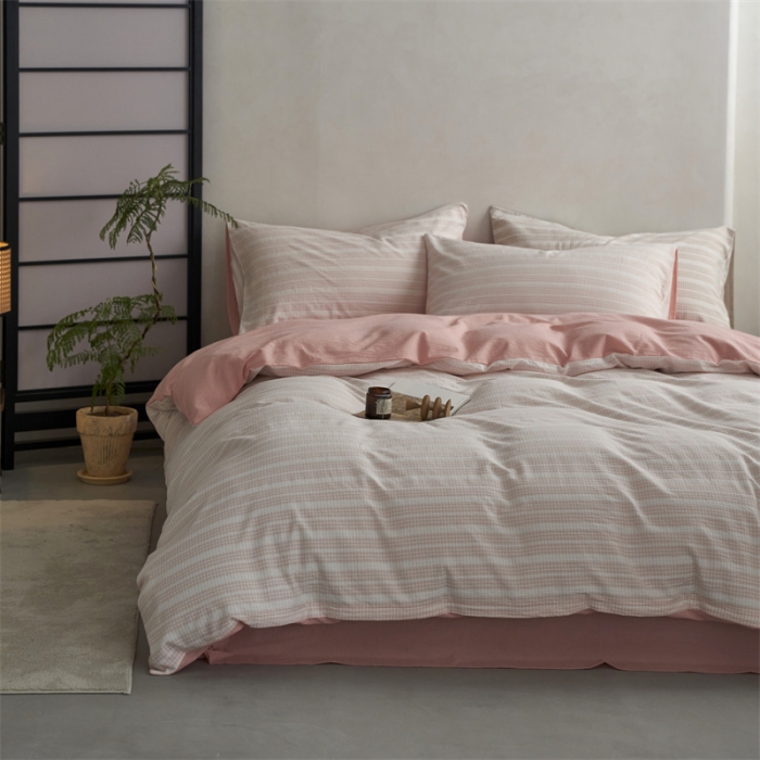 91家纺网 家纺一手货源 找家纺 安莱生活 2023爆款水洗棉提花花漾基础款四件套 花漾-嫩粉