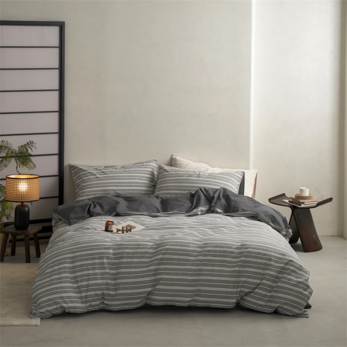 91家纺网 家纺一手货源 找家纺 安莱生活 2023爆款水洗棉提花花漾基础款四件套 花漾-深灰