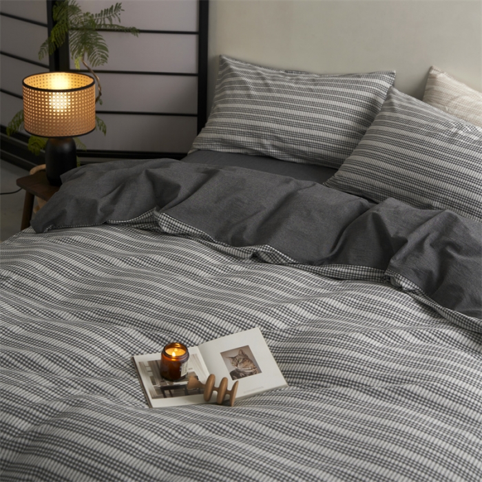 91家纺网 家纺一手货源 找家纺 安莱生活 2023爆款水洗棉提花花漾基础款四件套 花漾-深灰