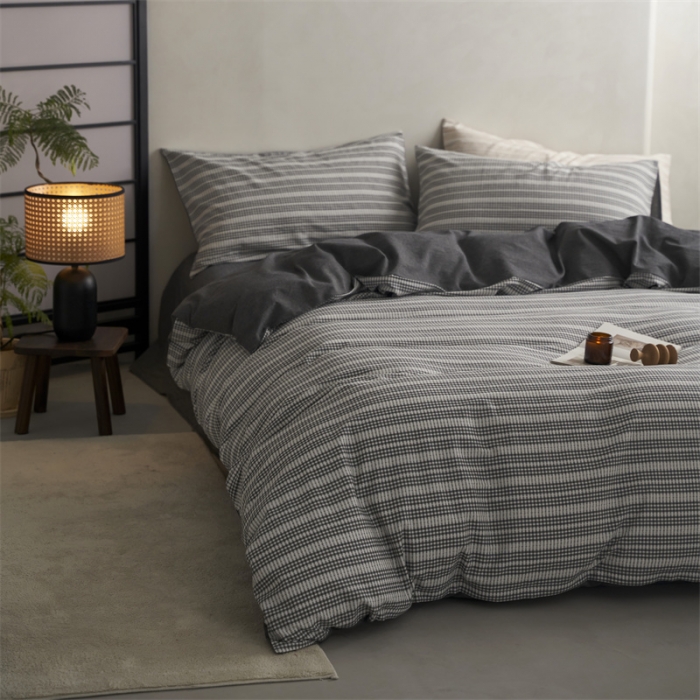 91家纺网 家纺一手货源 找家纺 安莱生活 2023爆款水洗棉提花花漾基础款四件套 花漾-深灰