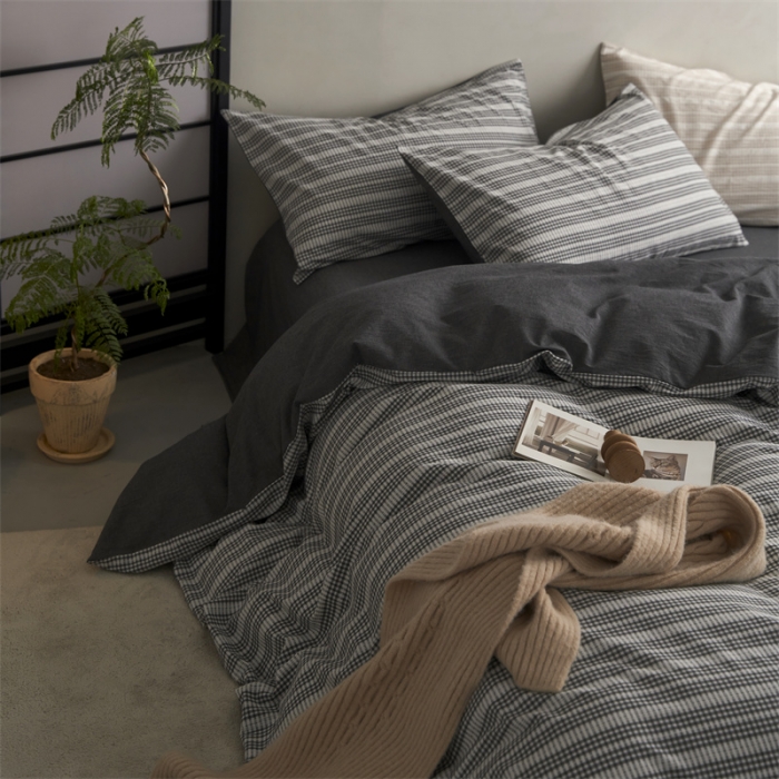 91家纺网 家纺一手货源 找家纺 安莱生活 2023爆款水洗棉提花花漾基础款四件套 花漾-深灰