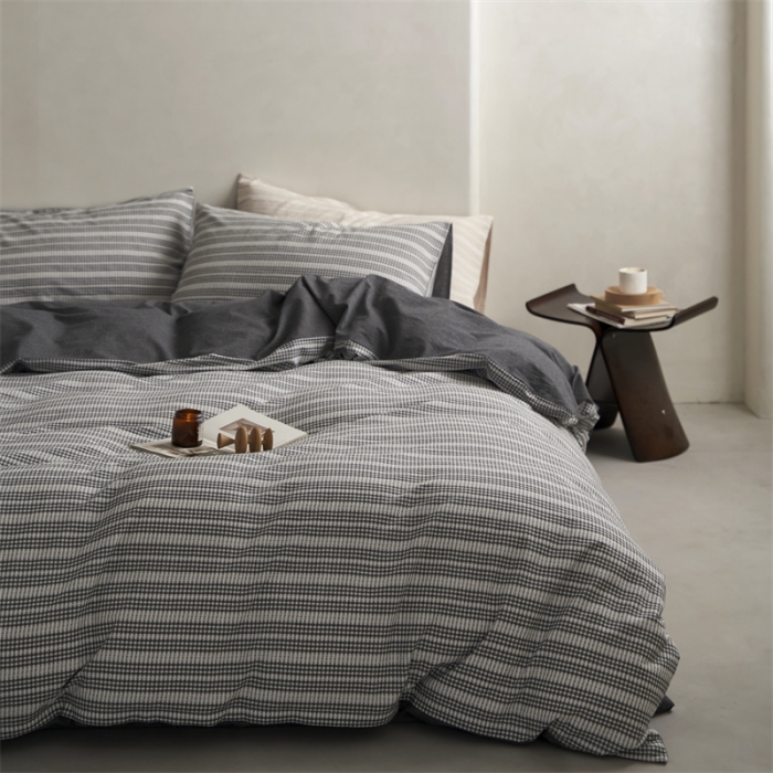 91家纺网 家纺一手货源 找家纺 安莱生活 2023爆款水洗棉提花花漾基础款四件套 花漾-深灰