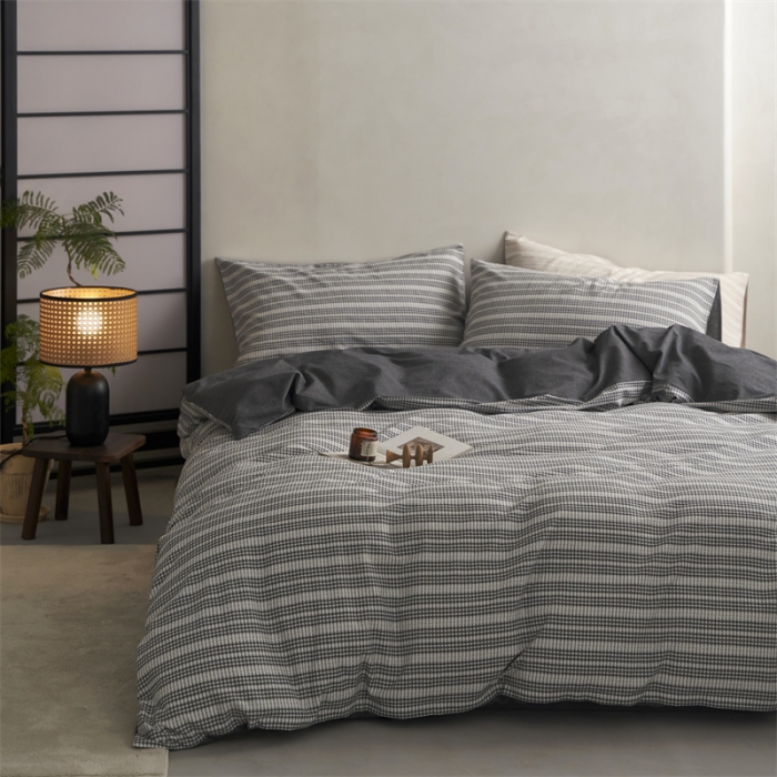 91家纺网 家纺一手货源 找家纺 安莱生活 2023爆款水洗棉提花花漾基础款四件套 花漾-深灰