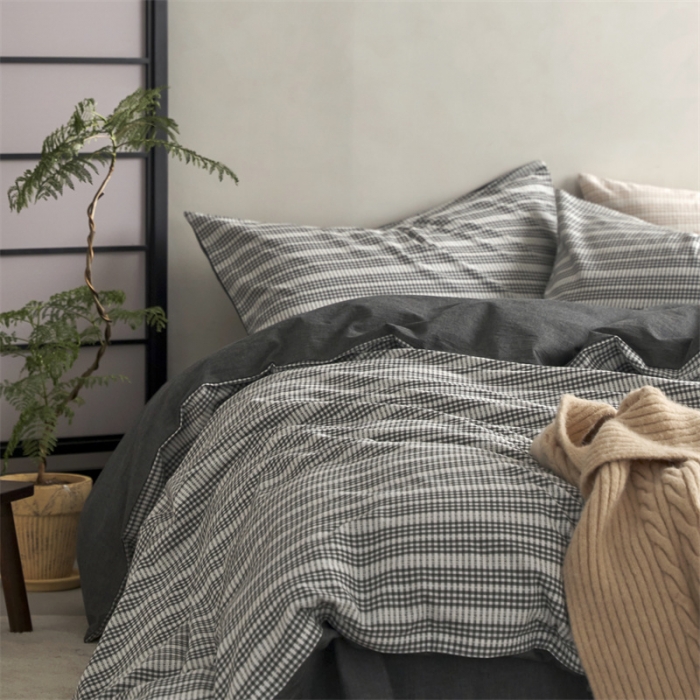 91家纺网 家纺一手货源 找家纺 安莱生活 2023爆款水洗棉提花花漾基础款四件套 花漾-深灰