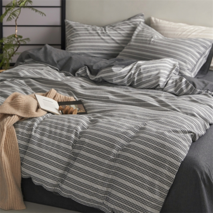 91家纺网 家纺一手货源 找家纺 安莱生活 2023爆款水洗棉提花花漾基础款四件套 花漾-深灰