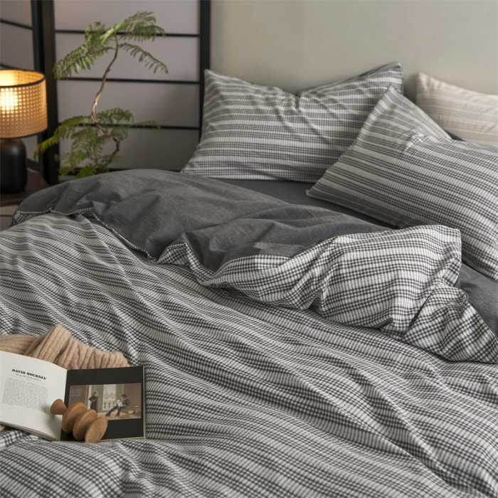 91家纺网 家纺一手货源 找家纺 安莱生活 2023爆款水洗棉提花花漾基础款四件套 花漾-深灰