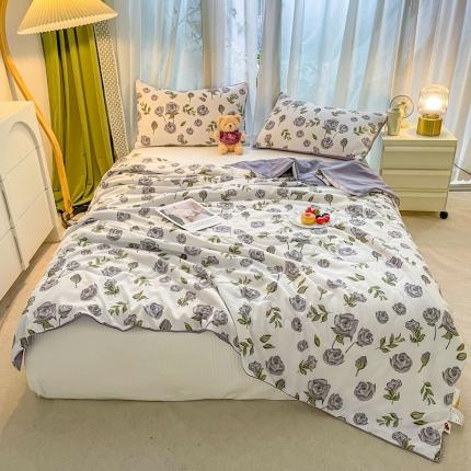 91家纺网 家纺一手货源 找家纺 仟网汇 2023新款小清新滚边水洗皱皱布亲肤大豆夏被印花单夏被紫玫瑰