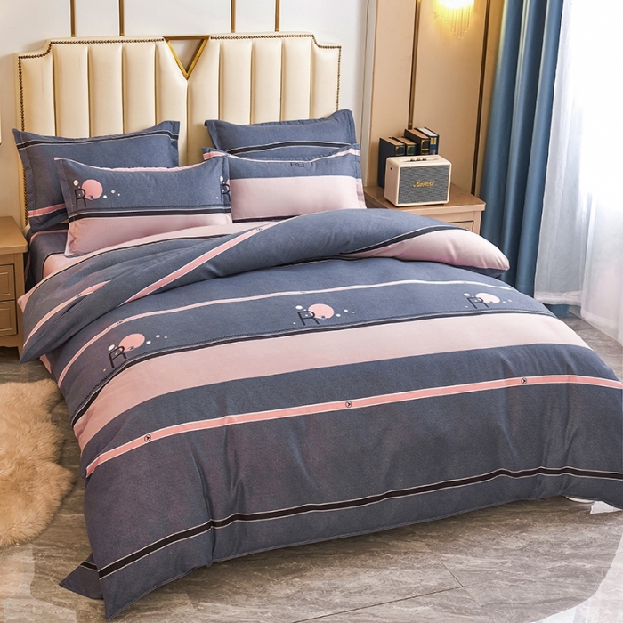 91家纺网 家纺一手货源 找家纺 鑫缘2025新款印花植物羊绒加厚磨毛四件套1.2米学生三件套 克里芬