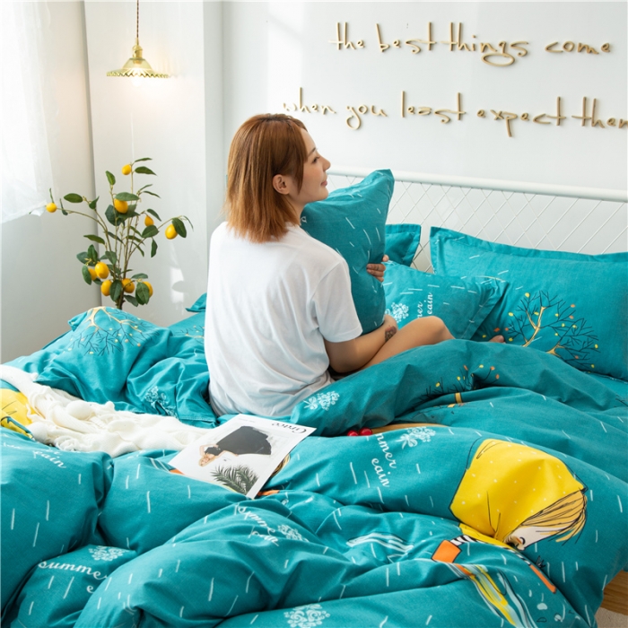 91家纺网 家纺一手货源 找家纺 鑫缘2025新款印花植物羊绒加厚磨毛四件套1.2米学生三件套 快乐女孩