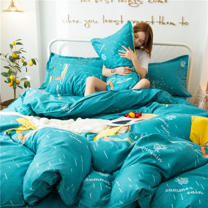 91家纺网 家纺一手货源 找家纺 鑫缘2025新款印花植物羊绒加厚磨毛四件套1.2米学生三件套 快乐女孩