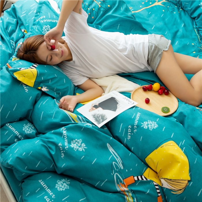 91家纺网 家纺一手货源 找家纺 鑫缘2025新款印花植物羊绒加厚磨毛四件套1.2米学生三件套 快乐女孩