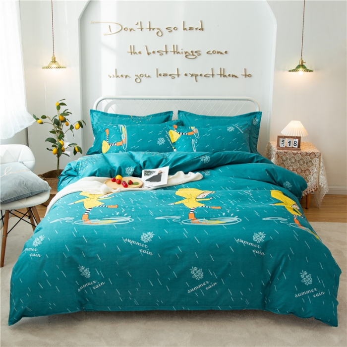 91家纺网 家纺一手货源 找家纺 鑫缘2025新款印花植物羊绒加厚磨毛四件套1.2米学生三件套 快乐女孩