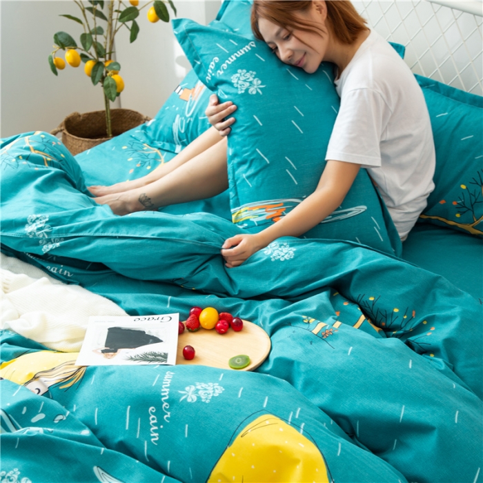 91家纺网 家纺一手货源 找家纺 鑫缘2025新款印花植物羊绒加厚磨毛四件套1.2米学生三件套 快乐女孩